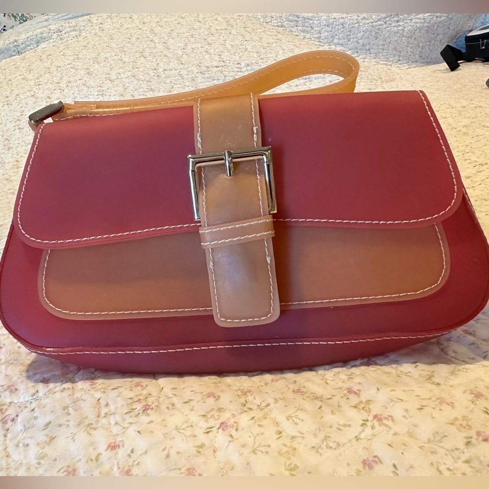Liz Claiborne Vintage Jelly clutch wristlet pink/orange removable wrist strap
